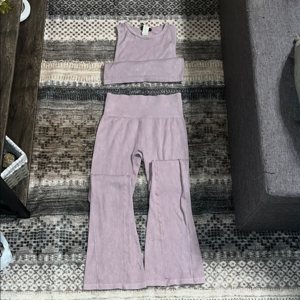 Forever 21 Lavender Ribbed Flare Leg Workout Set/Jumpsuit